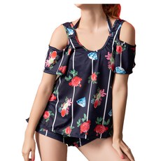 Summer love 夏之戀 大女四件式泳衣套裝 (活動罩杯 比基尼 三角褲 外搭褲), 黑色