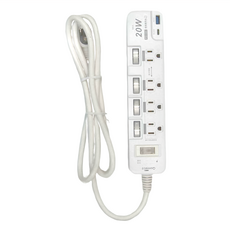 Qonnect 5開4插高溫斷電 PD+QC20W延長線 3孔 K-60PN, 1.8m, 白色, 1條