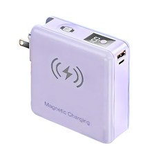 9代行動電源 自帶線 PD快充 15W 磁吸無線 可充蘋果手錶, 紫色