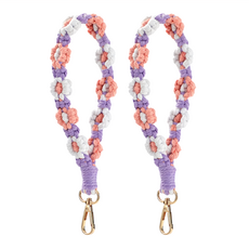 手機掛繩 編織花短款 Set 2 手工編織棉繩植物花卉原創設計, 粉色 + 白色 + 紫色, 1組