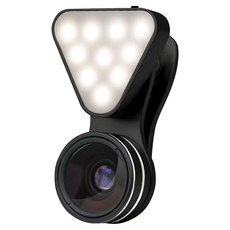 aibo 3合1直播補光美肌鏡頭組 10顆LED燈 三段式亮度 0.65X廣角 10X微距鏡頭, 1個, 黑色