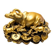 開運陶源 牛轉錢坤 牛銅雕 8.5 x 6 x 5cm 365g, 金色, 1個