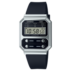 CASIO 卡西歐 手錶 A-100WEF-1A, 黑色 + 銀色, 1支