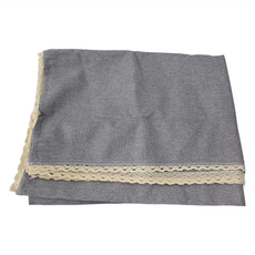 COMET 日系純色棉麻防水桌布 蕾絲花邊, 140 x 200cm, 灰色, 1條