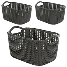 仿藤編收納籃 黑色 3個 居家收納好幫手, 中(24 x 17 x 16cm)