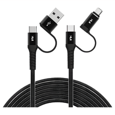 FeeLTEK 四合一快速充電傳輸線 金屬編織線 TYPE-C, 200cm, 黑色, 1條