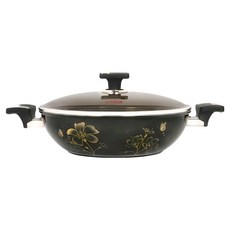 THE LOEL 雙耳鑽石不沾深炒鍋 附玻璃蓋 32 x 9cm 5.6L 2kg, 32cm, 黑色, 1個