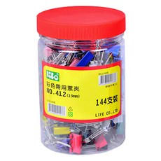 Life 徠福 彩色兩用票夾 NO.412 10色, 19mm, 144支, 1組