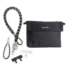 TOTU 拓途 FB-1系列多功能防潑水時尚運動掛繩收納包 手機掛繩 + 夾片組, 黑色, 1組