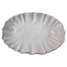 日本 美濃燒 LOTUS 花邊 橢圓小皿, 灰白色, 1個