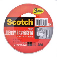 3M 118 超強悍 VHB 雙面泡棉膠帶 12mm 18mm 24mm (3倍黏力), 1個