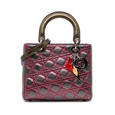 크리스찬 디올 중고 2011 안젤름 라일레 미디엄 메탈릭 램스킨 까나쥬 레이디 디올 사첼 백