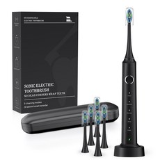 英文中性版6刷頭便攜盒套裝 磁懸浮 聲波電動牙刷無線充, 1個, 中性英文包裝, 黑色