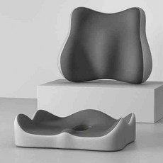 記憶棉坐墊腰靠舒壓套組【灰色坐墊 灰色腰靠】人體工學辦公室電腦椅減壓久坐神器, 灰色