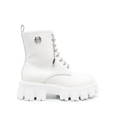 필립플레인 로고 장식 가죽 레이스업 부츠