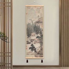 中式古风壁画 禅意布艺装饰画, 30*90cm【掛軸+油畫布】