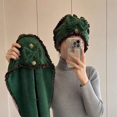 DIU 新款高級珊瑚絨幹發帽蝴蝶結浴帽吸水長髮女花邊護發帽, 1個, 莫斯綠:40*60cm