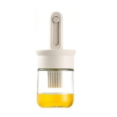 可伸縮調節油刷瓶矽膠油刷 油瓶 刷油瓶 油刷組 油刷罐 油刷帶瓶 烤肉刷 燒烤刷 蛋液刷 燒烤油刷 醬油刷 醬料刷, 1個, 米色, 米色