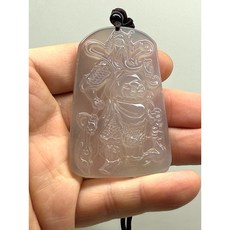 天然冰種紫羅蘭玉髓 關公武財神立體雕刻吊墜, 1個