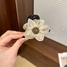 氣質鯊魚夾 網紗水鑽花朵髮夾 高馬尾固定髮夾 後腦勺夾