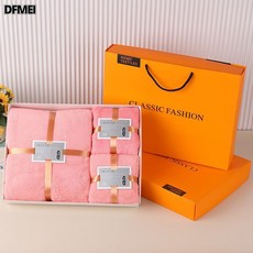 DFMEI 珊瑚絨毛巾禮盒高密吸水裝浴巾禮品套裝商務公司三件套, 1個, 1個裝, 禮盒三件套粉色(普通款):參考詳情