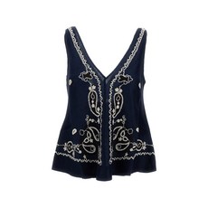 파로쉬 V넥 자수 리넨 탑