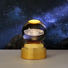 星空旋轉3D水晶球小夜燈 6cm水晶球, 6cm水晶球 太陽係,+木紋旋轉燈座