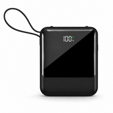 20W超級快充【買一送六】20000 PRO 行動電源 自帶線 馬卡龍色 迷你便攜 大容量 電力顯示 行動充, 快充版黑, 黑, 快充版黑