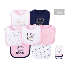 luvable friends 純棉嬰幼兒雙層吸水口水巾圍兜7入組 金色愛心, 1個