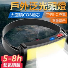 全視角COB頭燈 USB快充 泛光照明, 1個