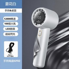 手持小風扇 12000轉強力渦輪風扇 LED數顯 USB充電便攜風扇 100檔風力調節 桌面兩用迷你電風扇 夏季降溫神器, 菱花白【LED數顯+送電源線+199檔】