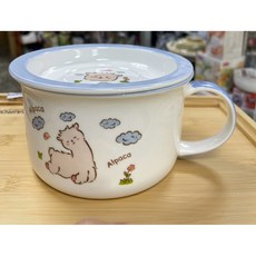 可愛羊駝 附蓋湯碗, 1個, 綠色