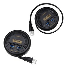 Palladium 65W 氮化鎵GaN高速閃充 四孔延長線充電器 PD+QC 轉盤收線, 黑色, 1個, 47cm