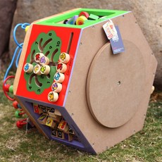 大號木製兒童六面寶寶繞珠百寶箱嬰幼兒早教親子玩具, 1個, 帶地盤:如圖所示