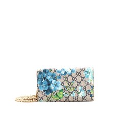 구찌 중고 체인 지갑 블룸스 프린트 GG 코팅 캔버스 크로스 백