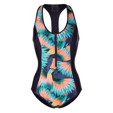 더스키 투칸 프린트 집업 원피스 수영복, 멀티(혼합)컬러+바이올렛/보라계열