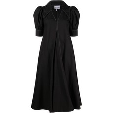 가니 퍼프 소매 박스 플리츠 드레스