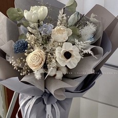 Floraflower 乾燥花束-霧漫清晨〖韓系花束〗畢業花束 永生花花束 藍色花束 教師節 精美 生日 情人節 禮物, 花束