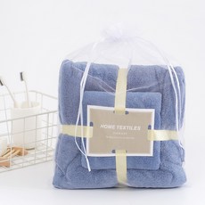 HOME TEXTILES 珊瑚絨吸水毛巾浴巾組, 1個, 深海藍珊瑚絨毛巾+浴巾組