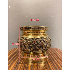 神明爐 香爐 雙龍戲珠 蓮花圖 銅爐, 1個