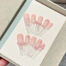 甜心蝴蝶結 法式腮紅指甲貼片, 1個, 甜心蝴蝶結 - 長細狗 S