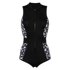 더스키 탱크 스프링 플로럴 프린트 원피스 수영복, 블랙계열+화이트계열