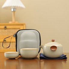 汝窯葫蘆旅行茶具套裝 陶瓷便攜式快客杯 戶外泡茶手抓壺功夫茶具, 1個, 圓潤壺汝窯旅行茶具--純色