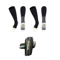 wrikri 撞色防滑足球襪 2雙+足球護腿板, 黑色