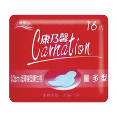 康乃馨 衛生棉 超薄 量多型 16片, 1個, 16