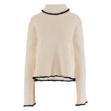 질 샌더 골지 하이 넥 러플 스웨터
