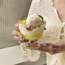 豎紋甜品玻璃碗, ins豎紋酸奶杯, 1個, 如圖
