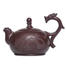 原礦紫泥游龍戲珠紫砂壺 手工刻繪功夫泡茶壺茶具, 1個, 1L, 原礦紫泥:如圖所示