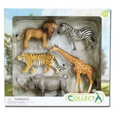 【阿LIN】84108A 野生動物禮盒 5PCS COLLECTA 動物 老虎 獅子 河馬 長頸鹿 斑馬 動物園, 1個