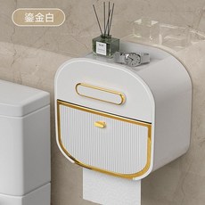 多功能壁掛式紙巾盒 附置物架 衛生間用, 1個, 鎏金白磁吸款紙巾盒,1個裝